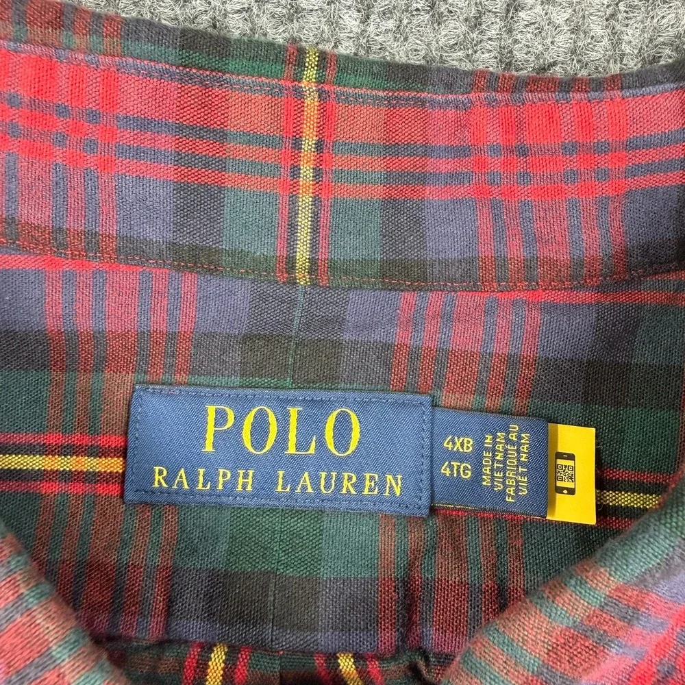 Polo Ralph Lauren Men's Long Sleeve Plaid Oxford Shirt 4XB Red Preppy Big & Tall